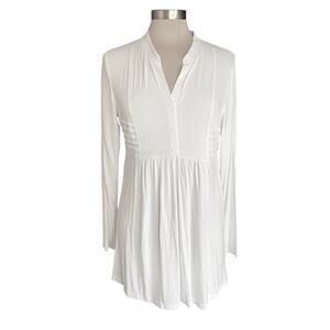 SeSe Code White Knit Tunic Top Pleated & Gathered LARGE Cottagecore Minimalist